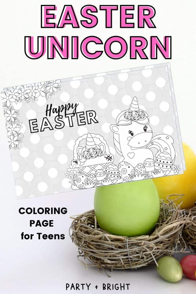Easter Unicorn Coloring Page for Kids & Teens – Party + Bright