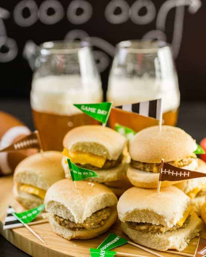 mini sliders with beer at tailgate party