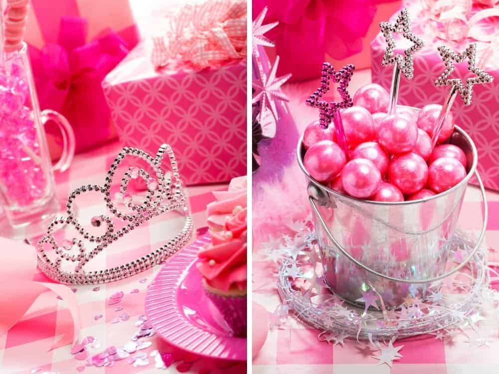 princess party decorations on a pink decorated table