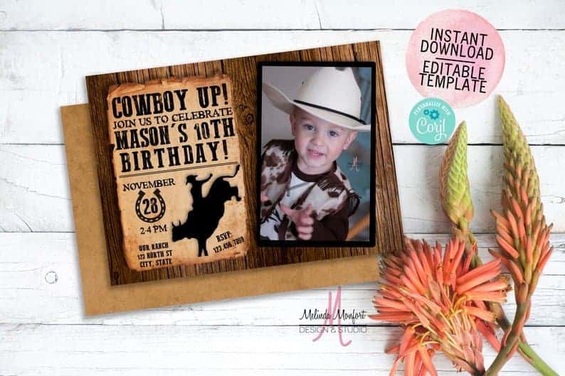 cowboy birthday invitation with child photo