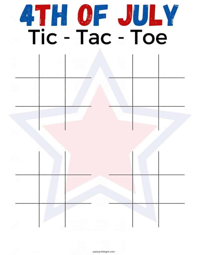 4th of July Tic Tac Toe Printable game