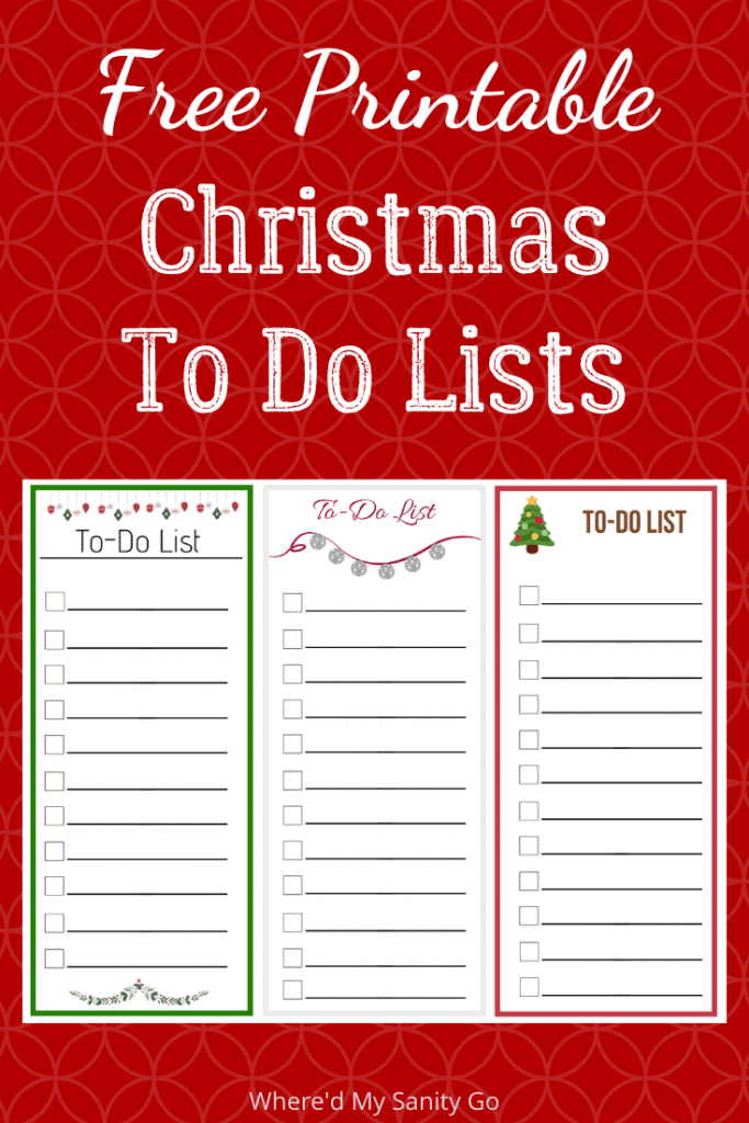 set of three skinny christmas to-do lists printables in a mockup on a red background