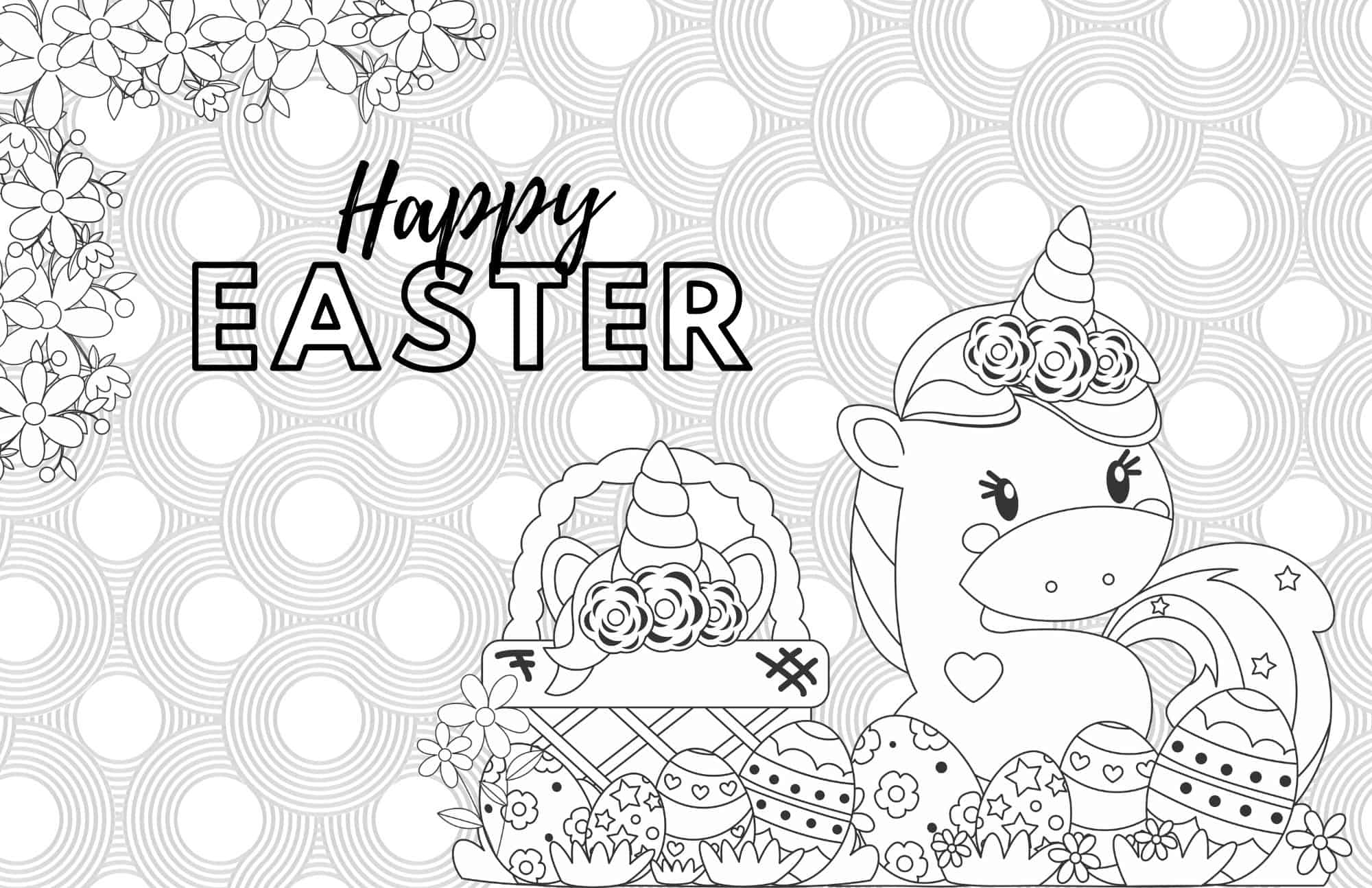 Easter Unicorn Coloring Page for Kids &amp; Teens – Party + Bright