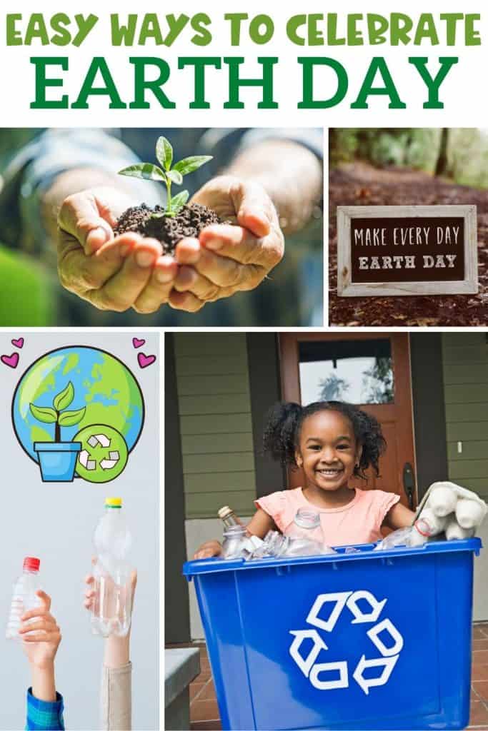earth day activities collage with text easy ways to celebrate earth day at work
