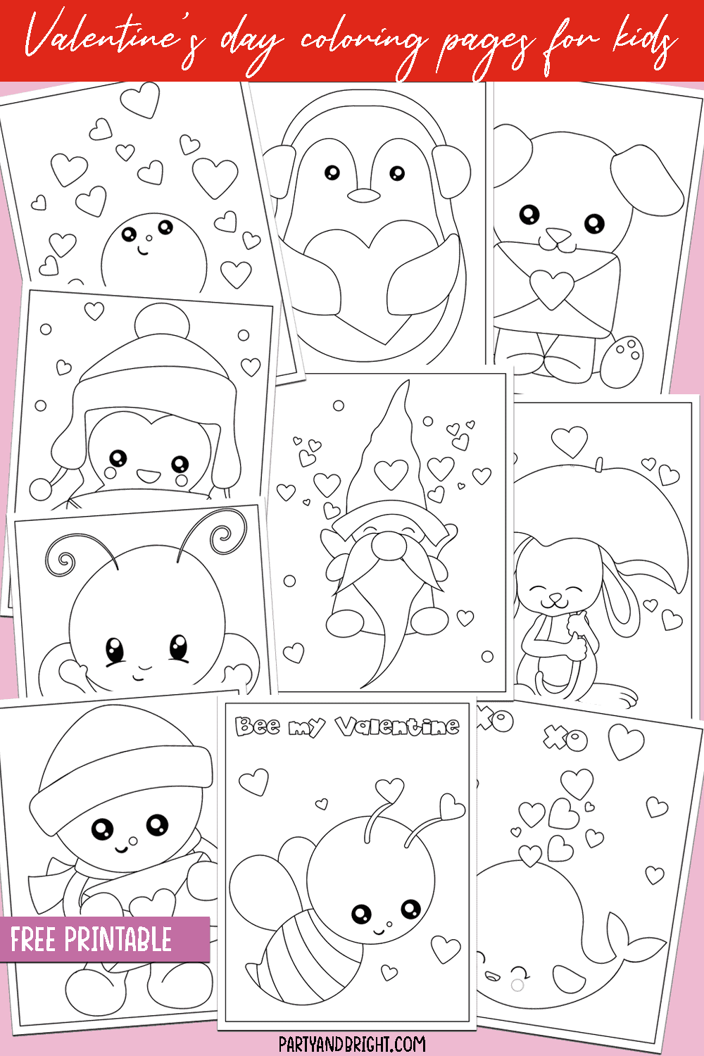 collage of valentine's day printable coloring pages