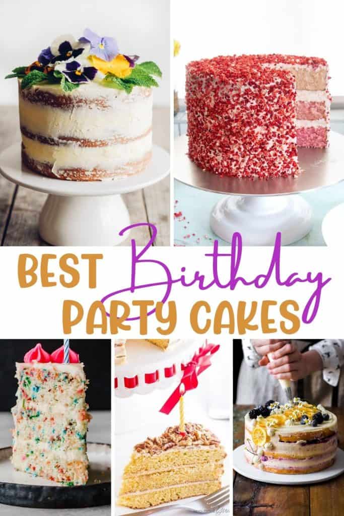 collage of the best birthday party cakes with delicious looking cakes in a grid format