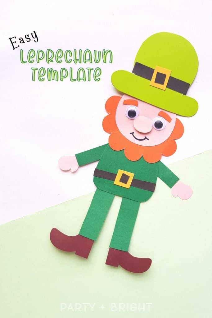 cute leprechaun craft made out of a free printable leprechaun template on a green and white background