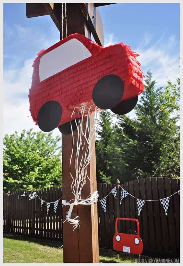 red car diy pull string pinata with streamers