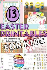 Collage of lots of printable Easter activities for kids with text 13 Easter Printables for kids
