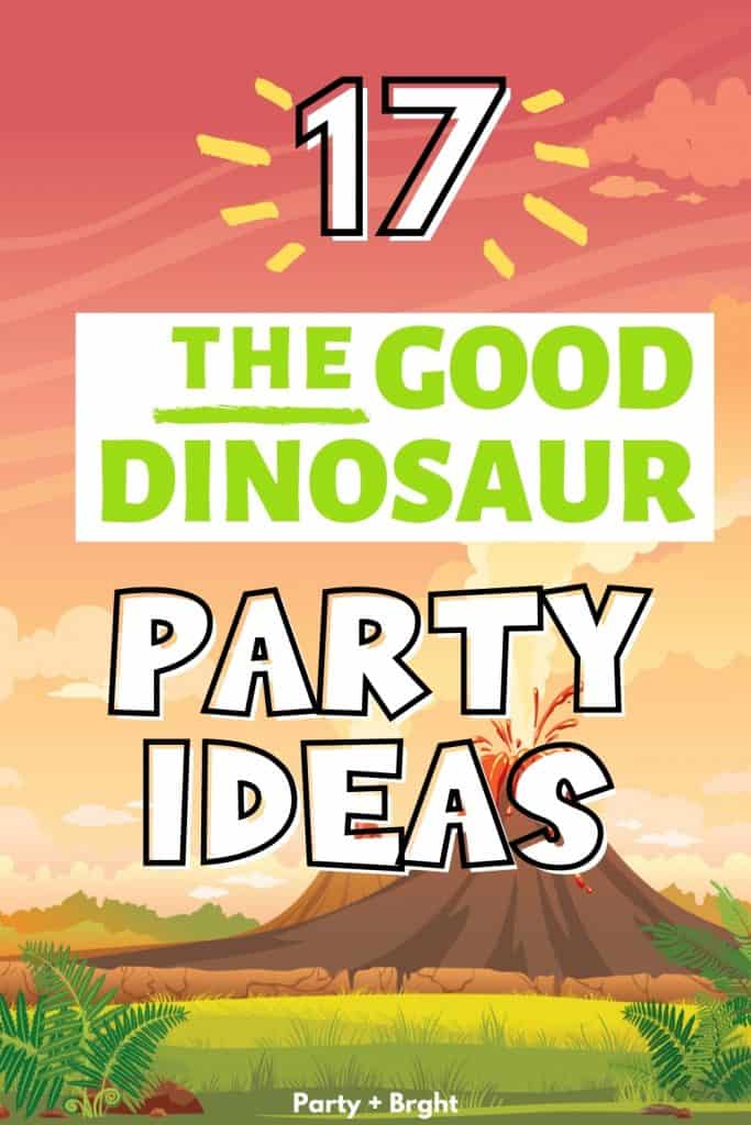 vector background of prehistoric volcano with text 17 the good dinosaur party ideas