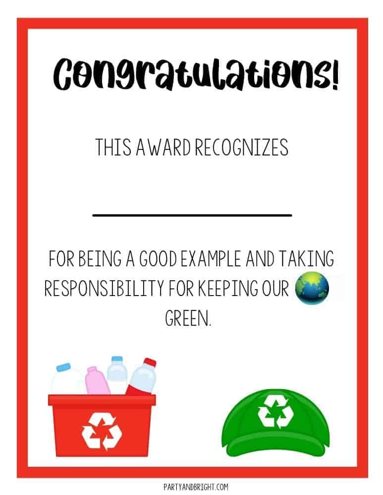 earth day award certificate for kids