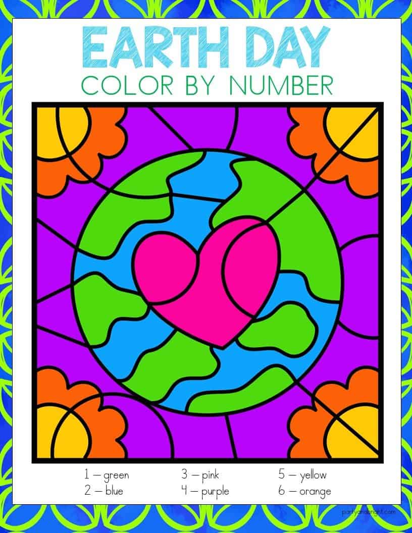 6 CUTE Earth Day Color By Number Pages (FREE Printables) – Party + Bright