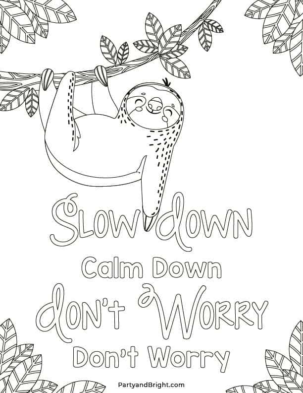 13 Cute Sloth Coloring Pages Printable Activities Party Bright