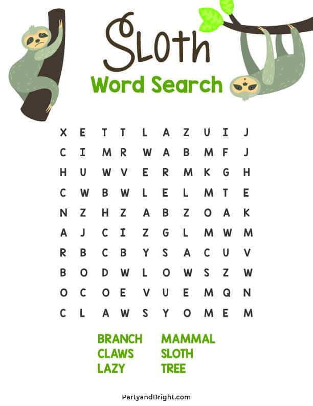 sloth word search