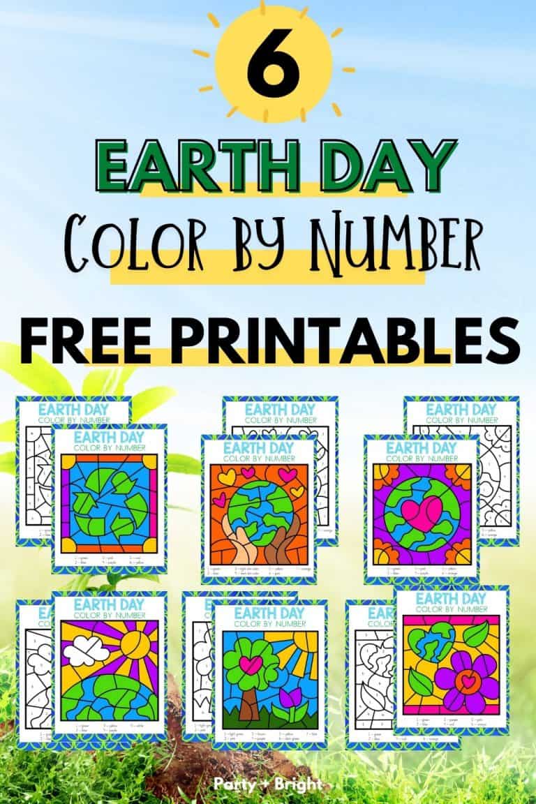 6 CUTE Earth Day Color By Number Pages (FREE Printables)