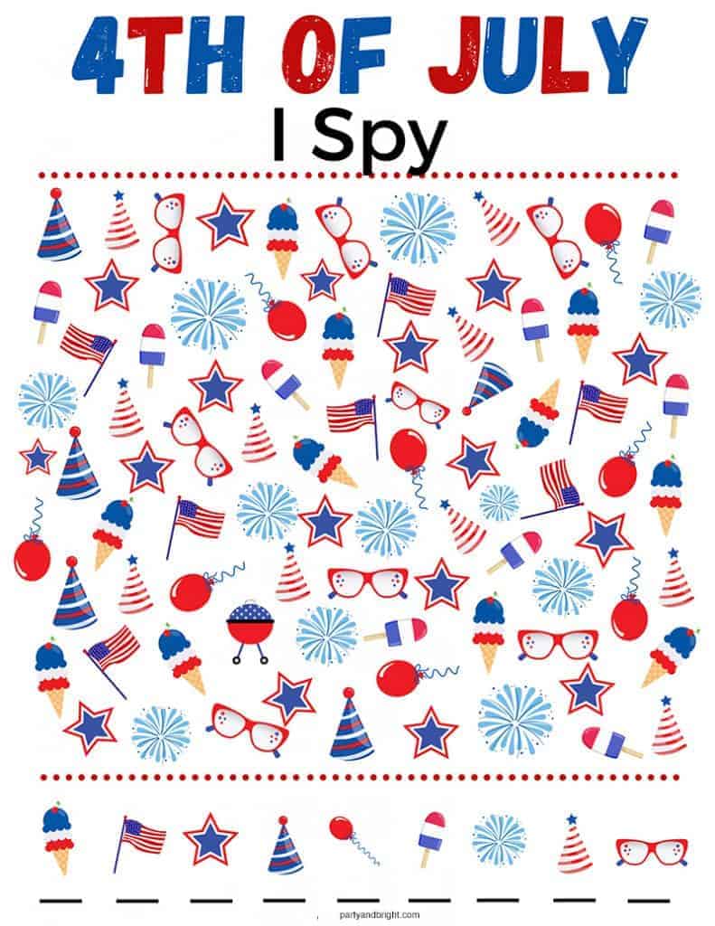 4th of July I Spy printable page