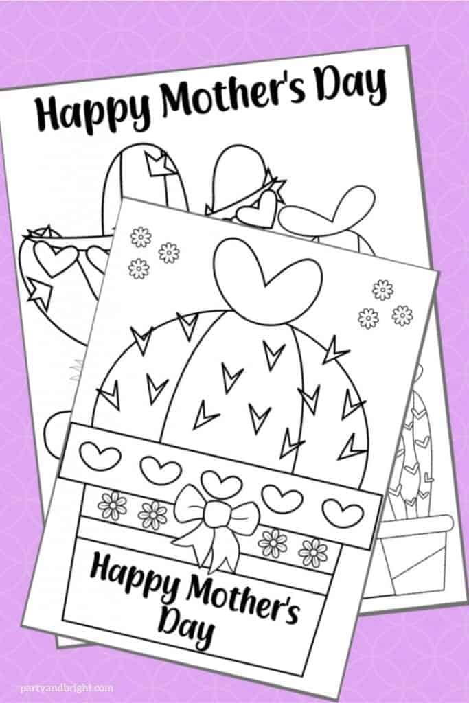 cactus coloring page that says happy mothers day