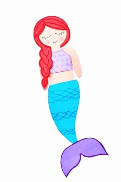 finished mermaid paper craft project from template on a white background