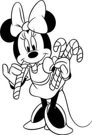 minnie mouse coloring page for Christmas with minnie holding candy canes