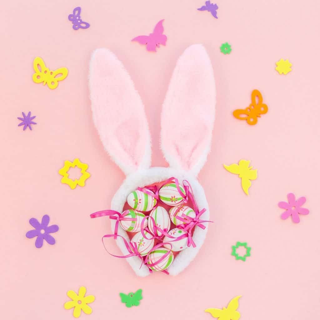 easter bunny ears headband with easter cutouts and candy