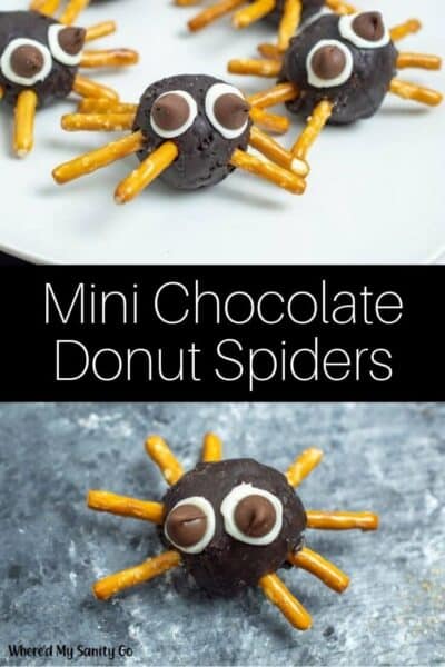 pin image of chocolate donut spider halloween snacks in a collage