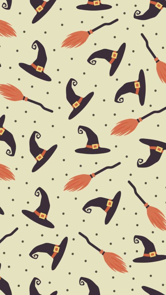 halloween wallpaper background image consisting of clipart witch hat and brooms