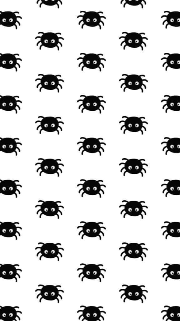 halloween wallpaper background image consisting of repeating black spider patterns on white background