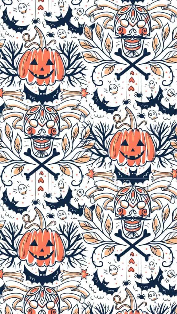 halloween wallpaper background image consisting of modern halloween doodles in a repeating pattern
